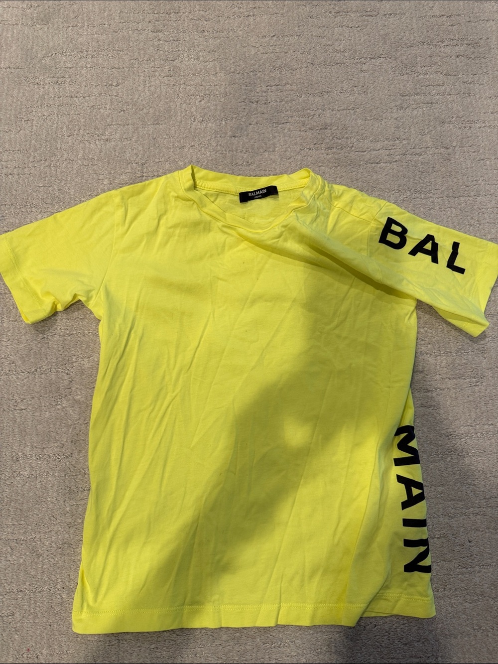 Balmain Neon Yellow Short Sleeve Logo Tee